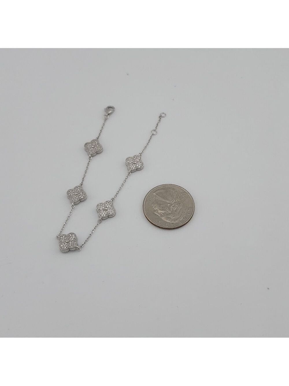 Brand New Sterling Silver 925 Pave 5 Clover Bracelet - Picture 6 of 7